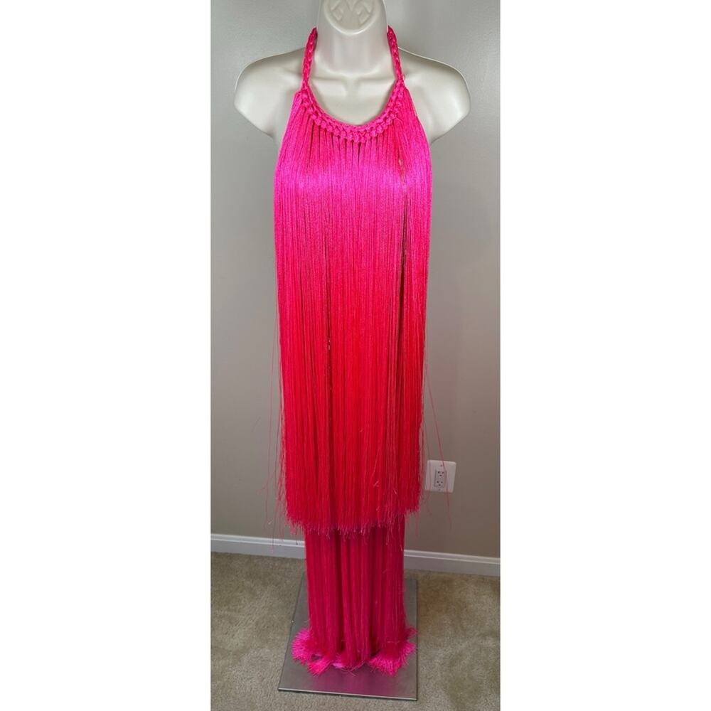 ANDREA ALMEIDA Bel Crochet Fringe Tiered Pink Maxi Dress Size XS/S - Picture 7 of 15